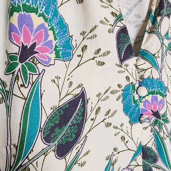 Ann Taylor Loft Linen Floral V-Neck Puff Sleeve Midi Dress Size MP Belted - Picture 12 of 16